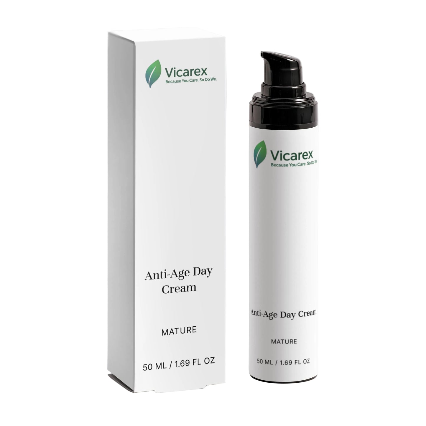 VICAREX Anti-Age Day Cream in 1.69 fl oz jar with box, hydrating, firming, and youth-boosting skincare product.
