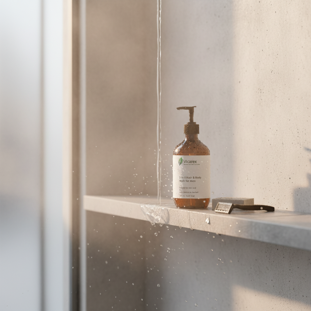 2-in-1 wash on shower shelf with steam