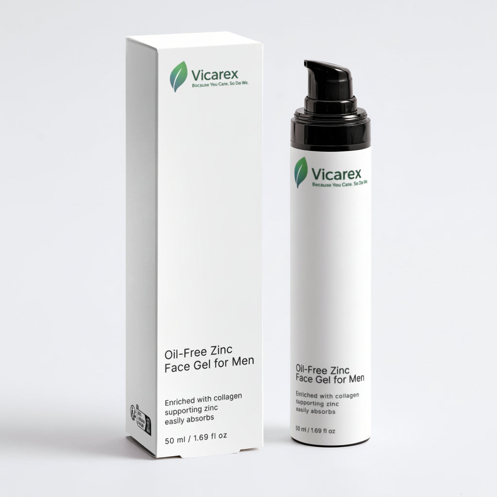 VICAREX Men's Oil-Free Face Gel Zinc Hemp Hyaluronic Acid 1.69oz, For Maximum Hydration