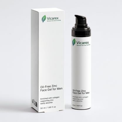 VICAREX Men's Oil-Free Face Gel Zinc Hemp Hyaluronic Acid 1.69oz, For Maximum Hydration