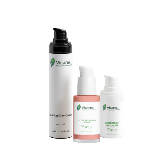 VICAREX Age-Defying Skincare Set – Anti-Aging Trio with Peptide Serum, Hyaluronic Acid Day Cream & Eye Cream – Reduces Wrinkles, Firms & Hydrates – Luxury Gift for Mature Skin VICAREX