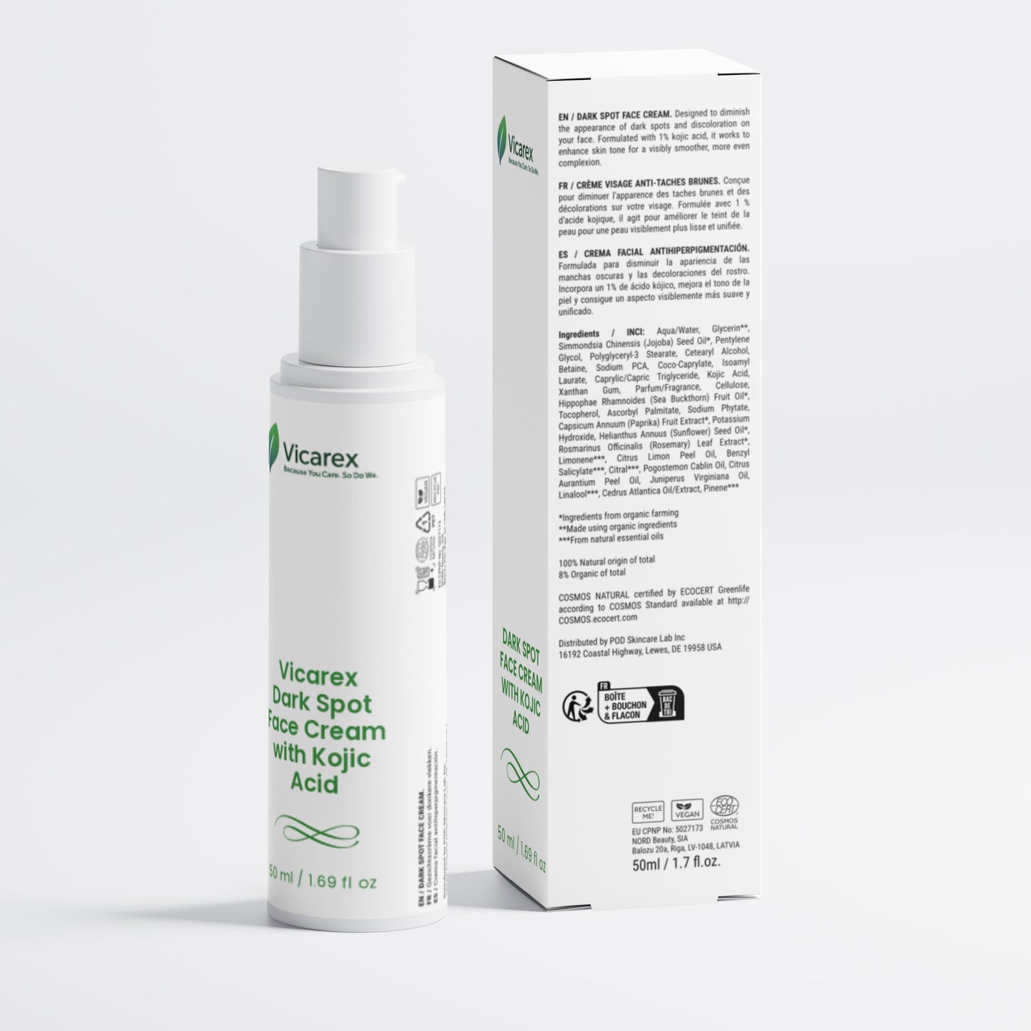 VICAREX Dark Spot Remover Face Cream Kojic Acid 1.69oz