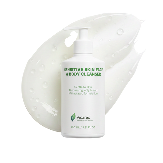 Sensitive Skin Face & Body Cleanser – Gentle Hydrating Wash | Organic, Clinically Tested, Travel Size | 9.81 fl oz / 290 ml VICAREX
