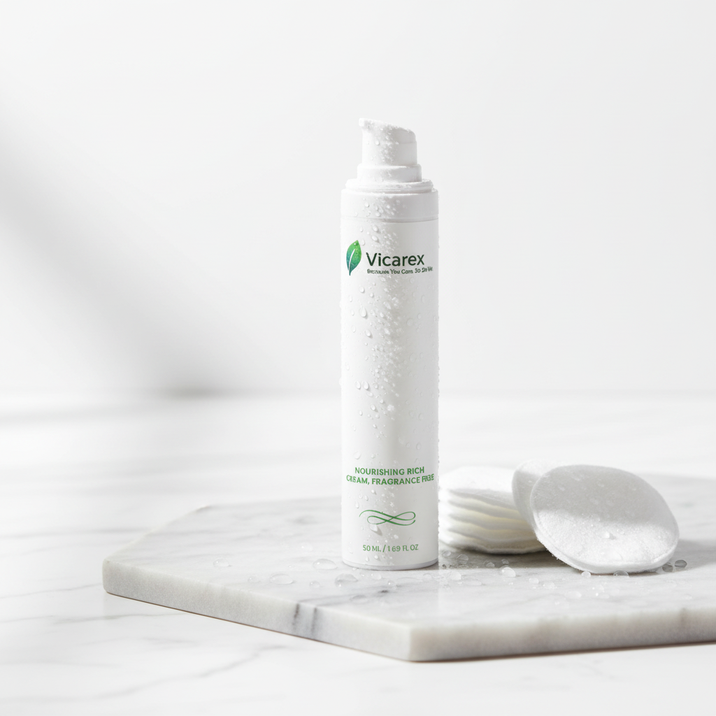 Cream on marble with cotton pads