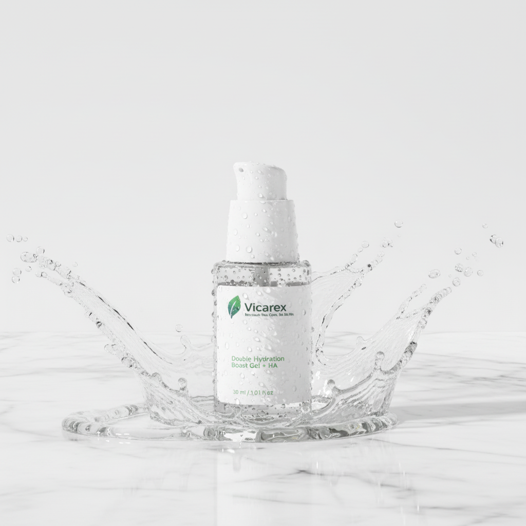 Double hydration gel on marble with water droplets