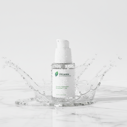 Double hydration gel on marble with water droplets