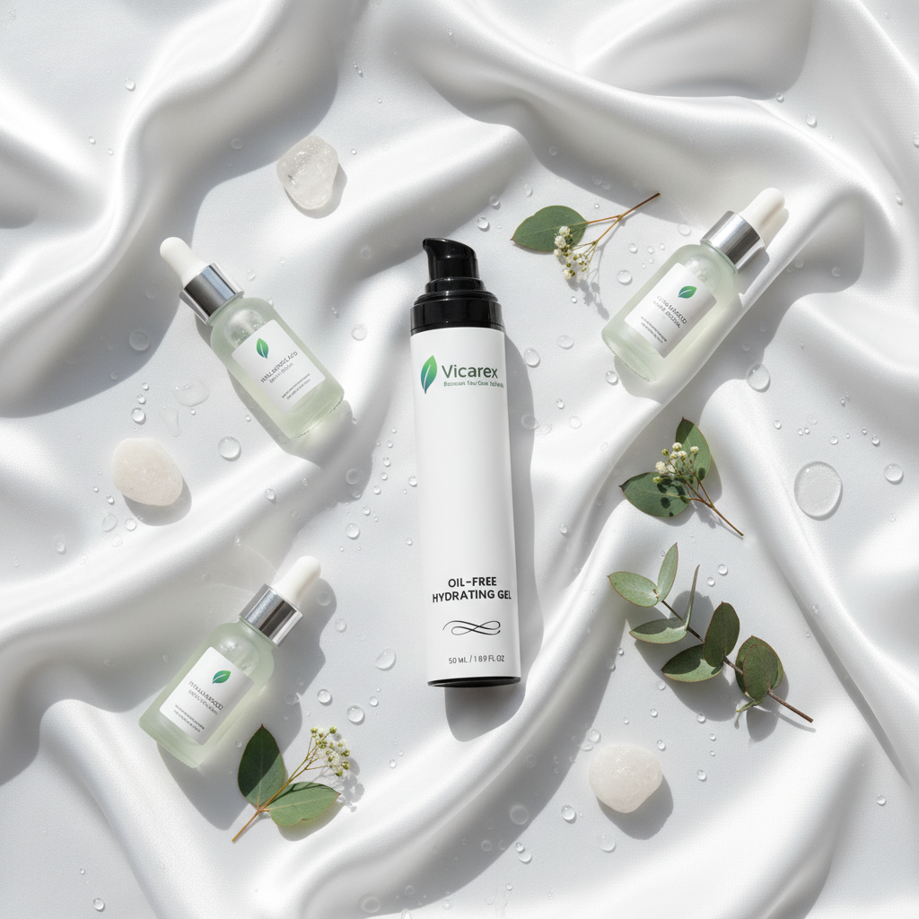 Elegant flat lay with hydrating gel on silk