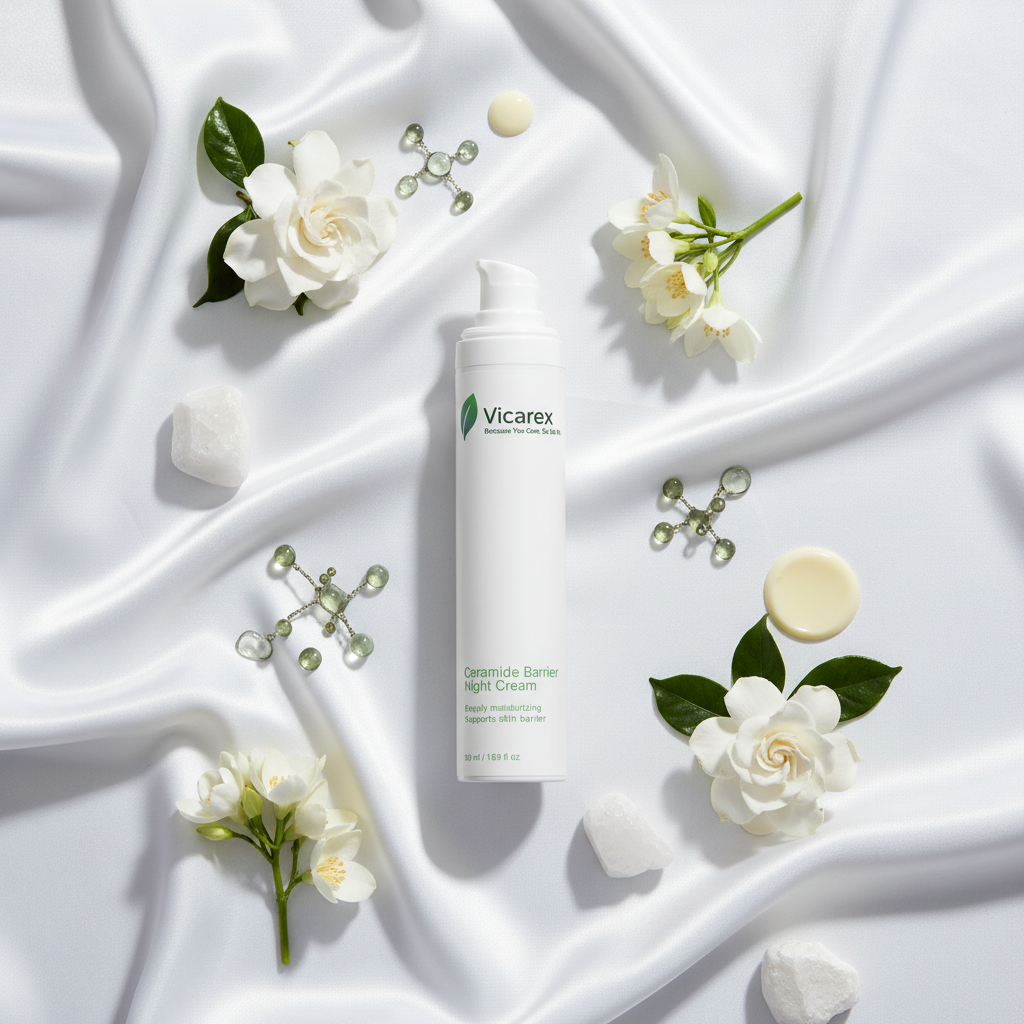 Elegant flat lay with organic ingredients on silk