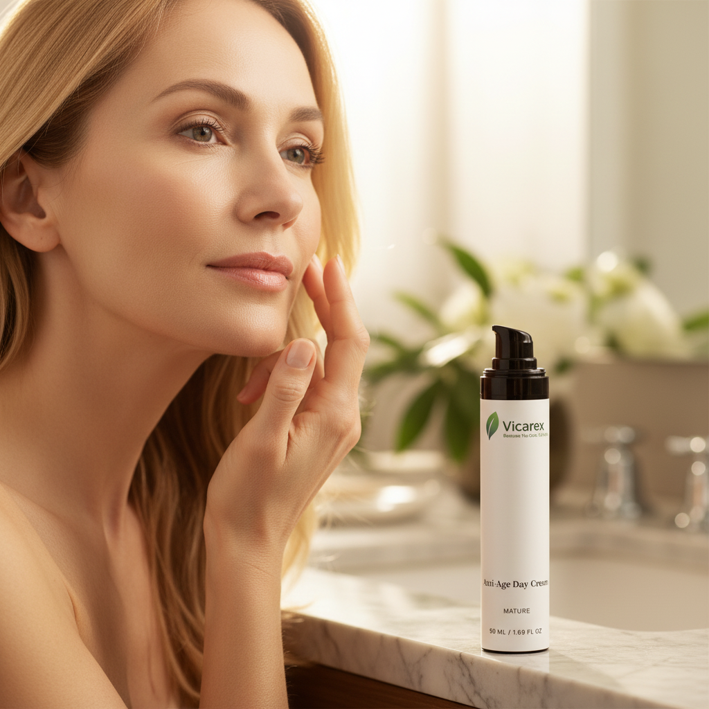 Elegant woman applying anti-age day cream