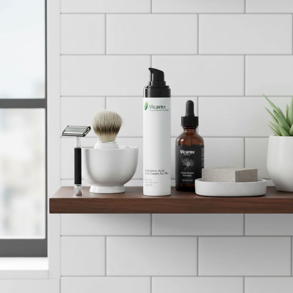 Face cream on modern bathroom shelf