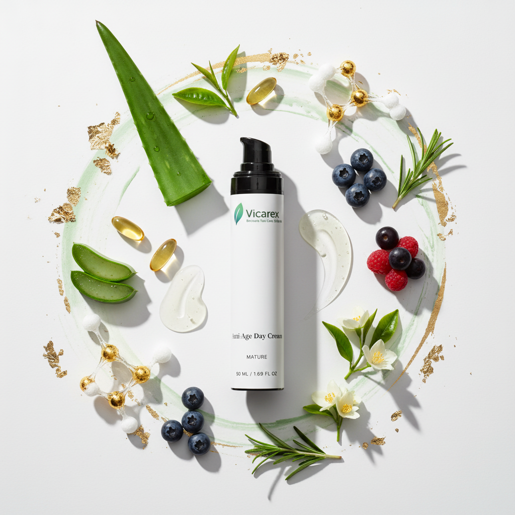 Flat lay with anti-aging ingredients