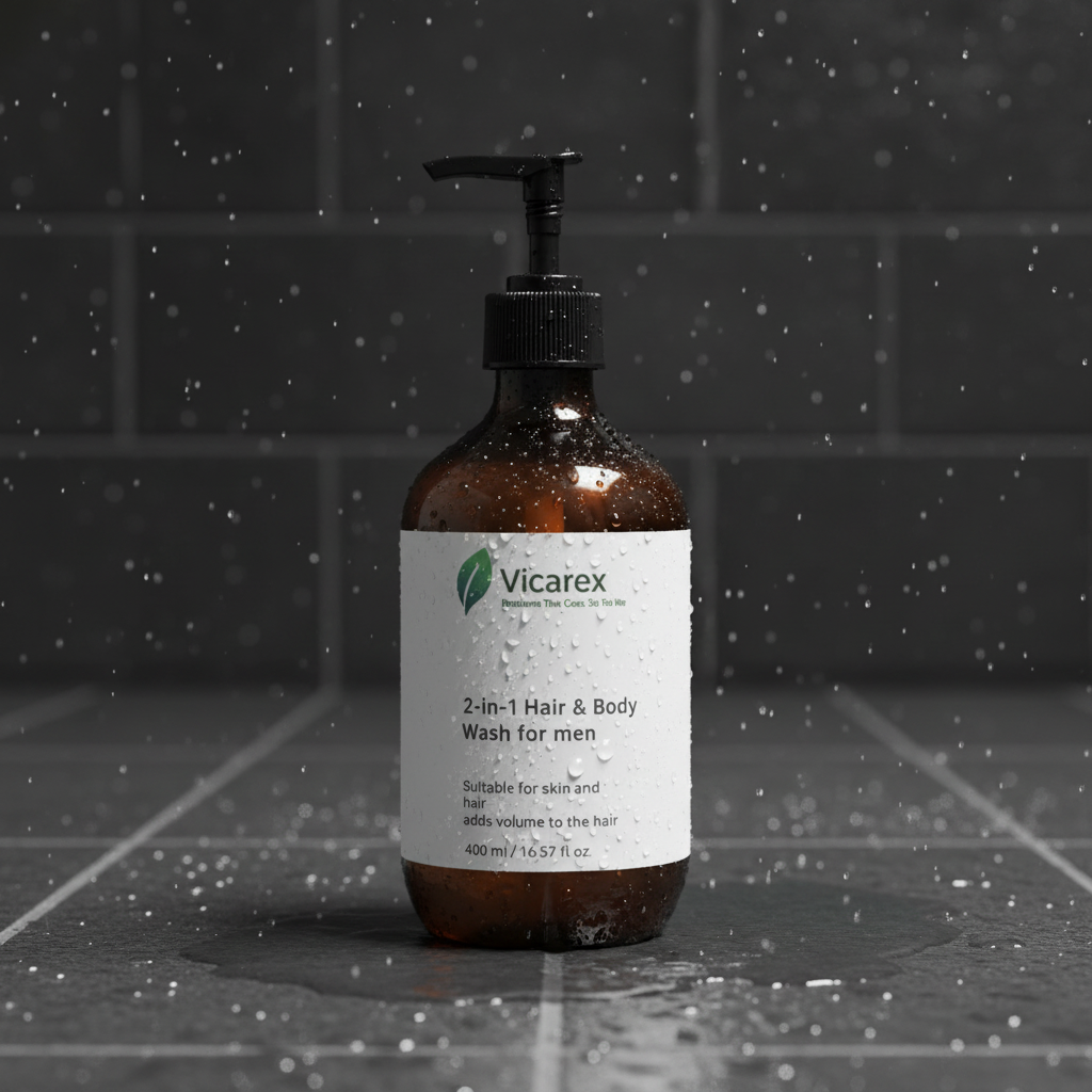 Hair and body wash on wet tiles with water