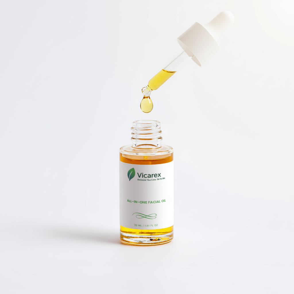 Luminous golden oil droplet with bottle