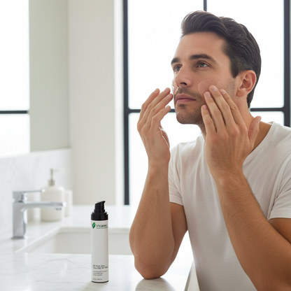 Man applying zinc gel in bathroom