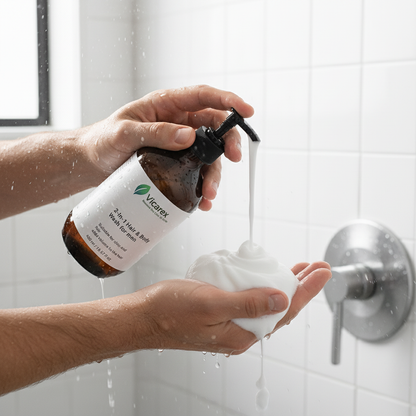 Man's hands dispensing wash with rich lather
