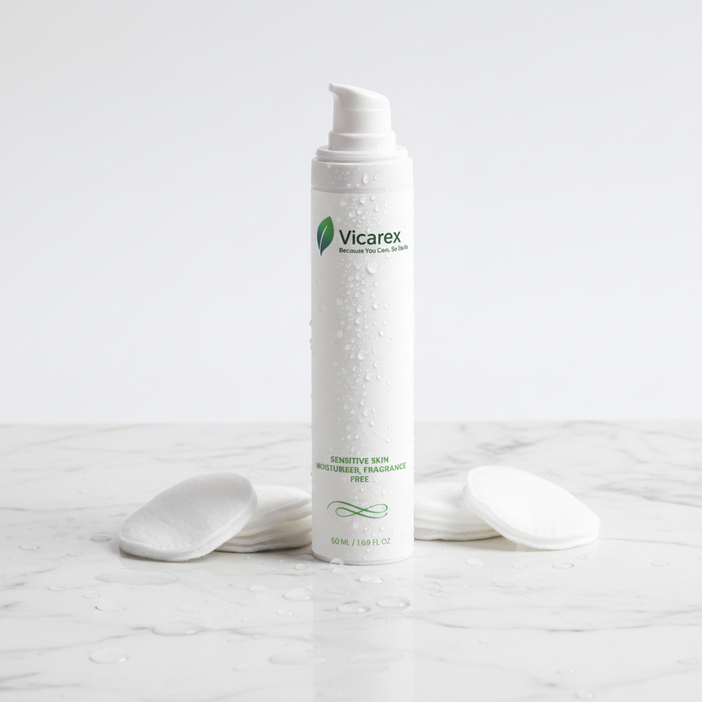 Moisturiser on marble with cotton pads