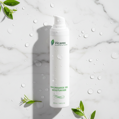 Niacinamide gel on pristine marble with water