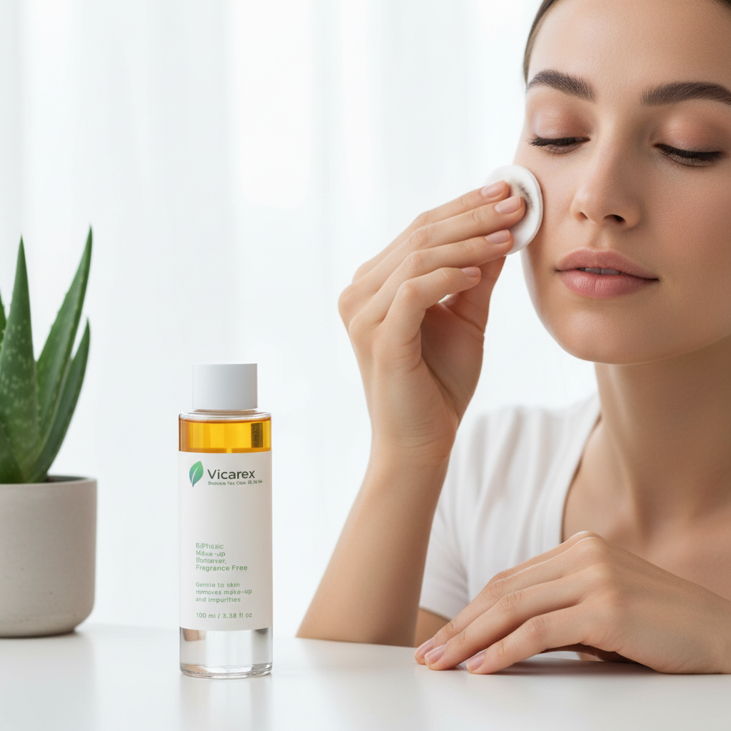Person removing makeup with cotton pad