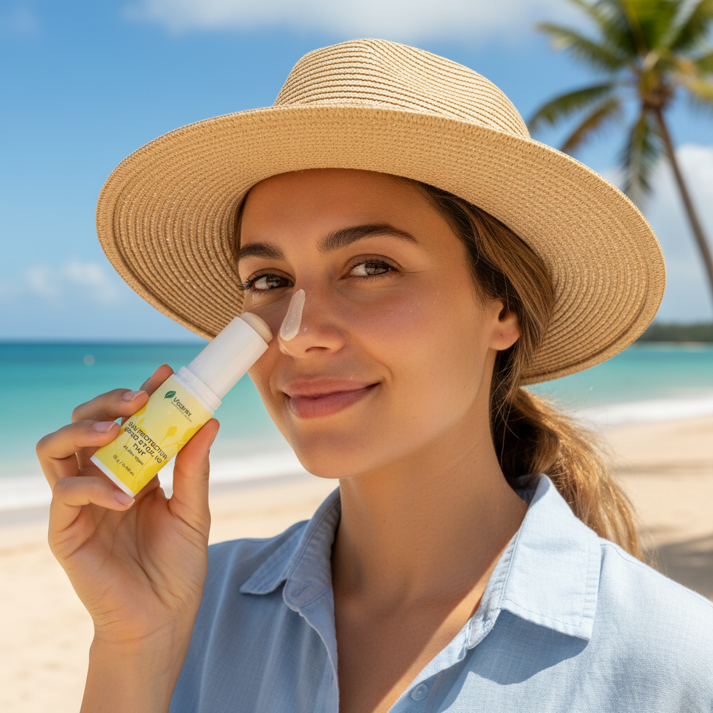 Person Using Sunscreen Stick