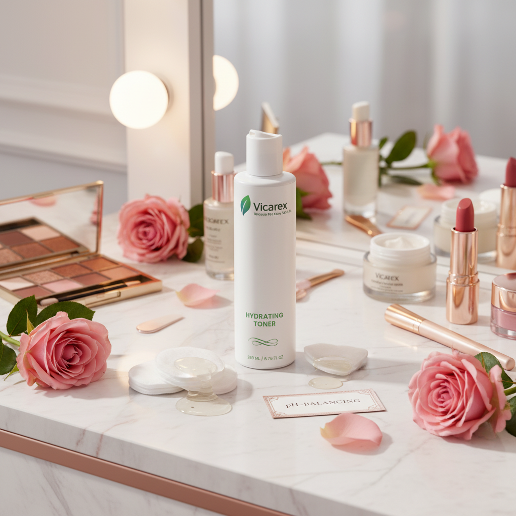 Toner with high-end cosmetics and roses