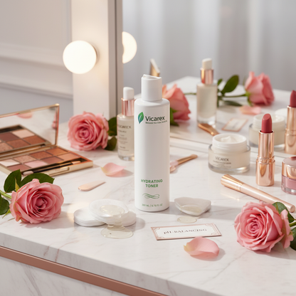 Toner with high-end cosmetics and roses