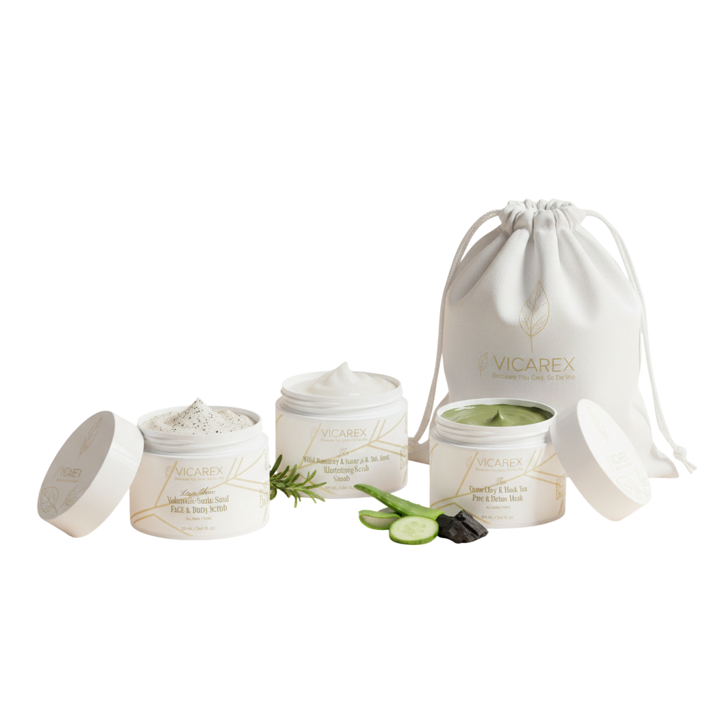 Vicarex Glow & Clarity Skin Ritual Trio — Volcanic Scrub + Scalp Scrub + Pore Detox Mask Vicarex