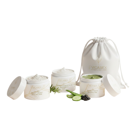 Vicarex Glow & Clarity Skin Ritual Trio — Volcanic Scrub + Scalp Scrub + Pore Detox Mask Vicarex