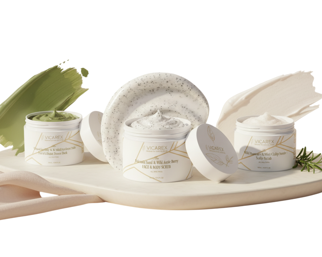 Vicarex Glow & Clarity Skin Ritual Trio — Volcanic Scrub + Scalp Scrub + Pore Detox Mask Vicarex