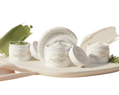 Vicarex Glow & Clarity Skin Ritual Trio — Volcanic Scrub + Scalp Scrub + Pore Detox Mask Vicarex