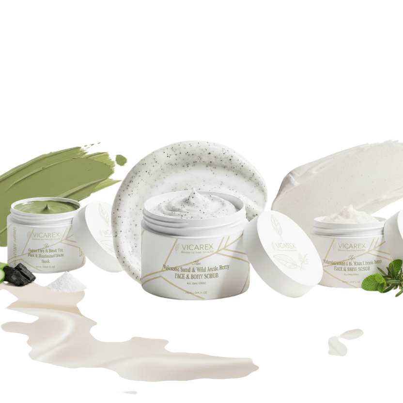 Vicarex Glow & Clarity Skin Ritual Trio — Volcanic Scrub + Scalp Scrub + Pore Detox Mask Vicarex