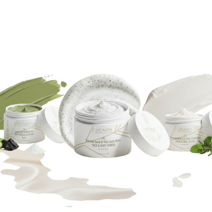 Vicarex Glow & Clarity Skin Ritual Trio — Volcanic Scrub + Scalp Scrub + Pore Detox Mask Vicarex