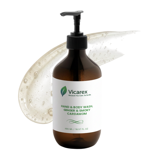 VICAREX Ginger & Smoky Cardamom Hand & Body Wash – Hydrating Cleanser with Betaine & Quince VICAREX