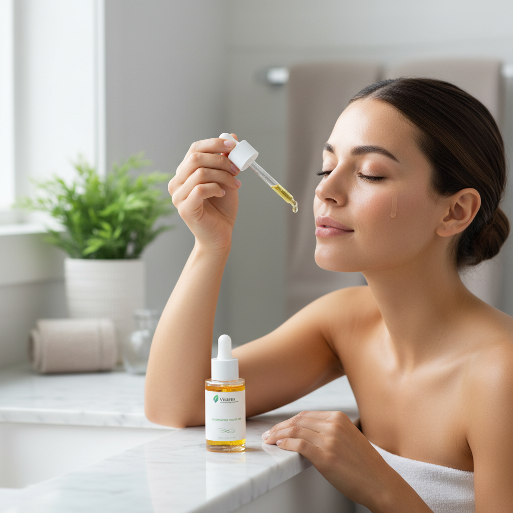 Woman applying facial oil