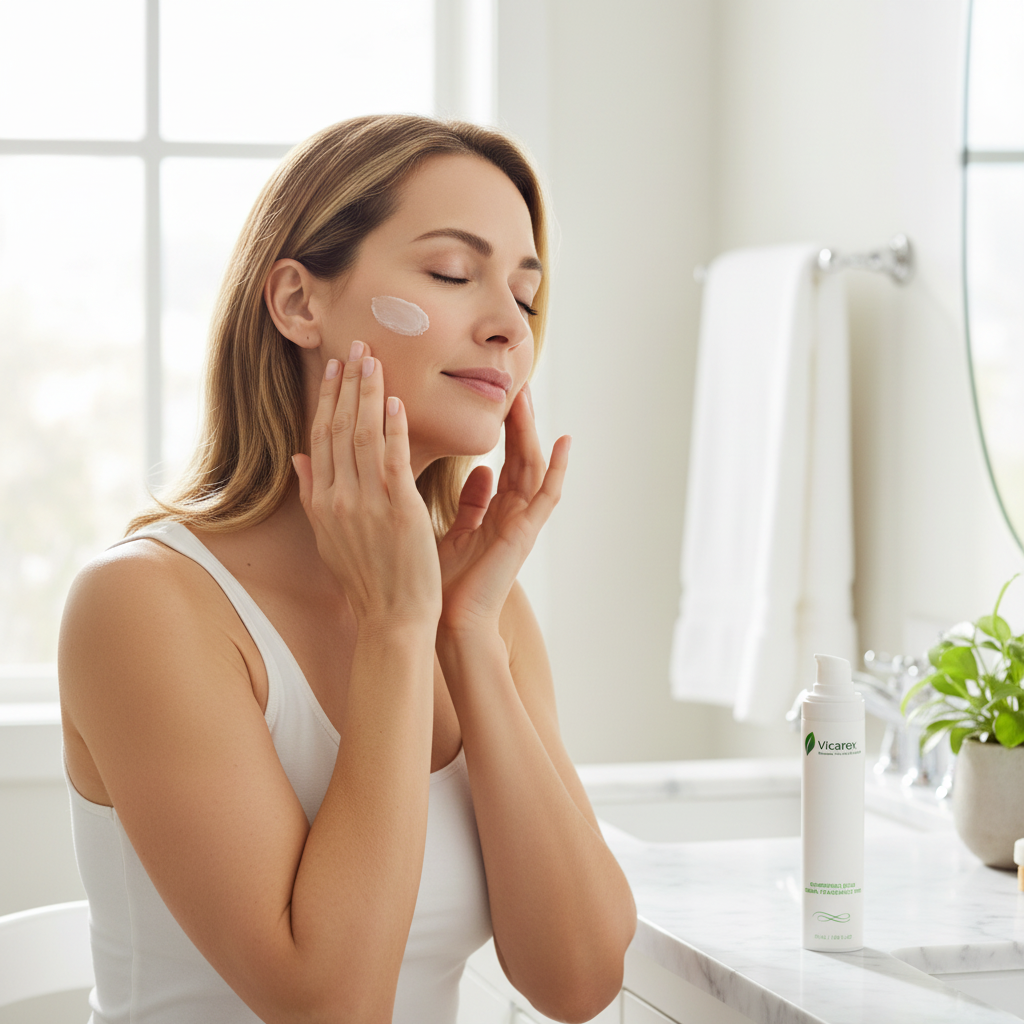Woman applying nourishing cream