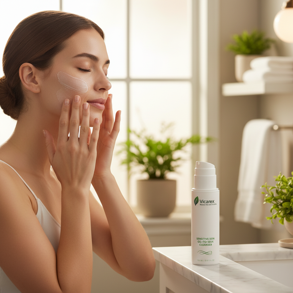 Woman applying oil-to-milk cleanser
