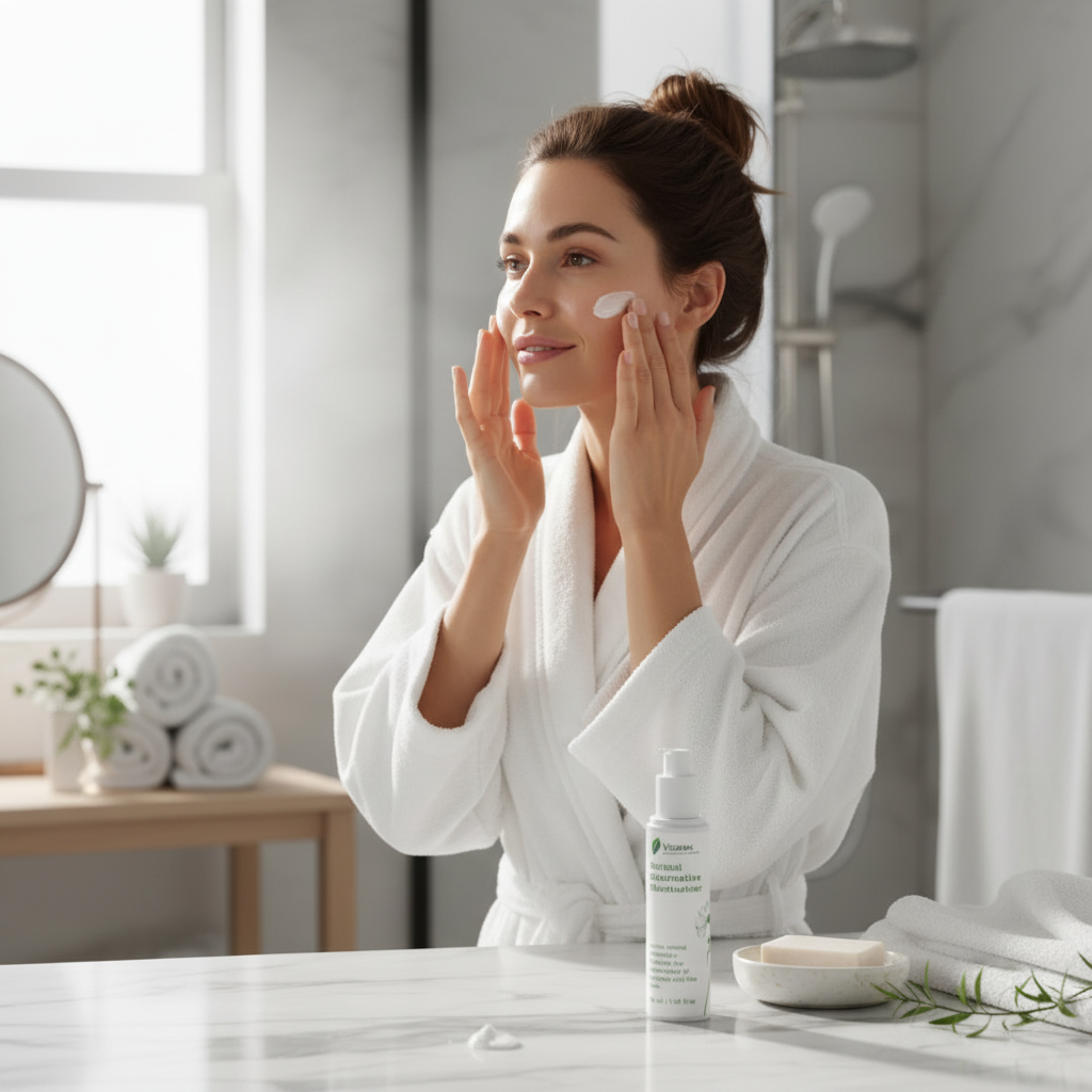 Woman applying retinol alternative moisturiser