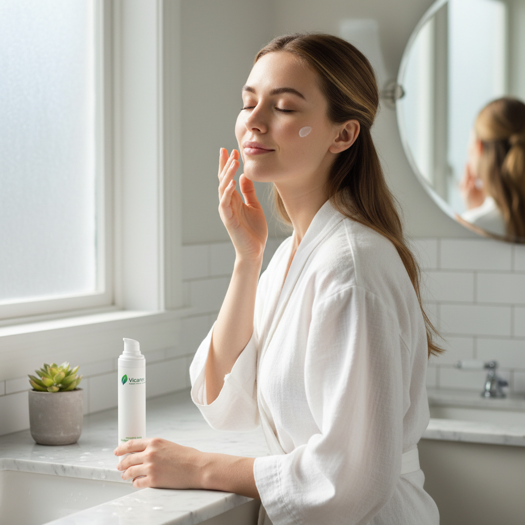 Woman applying sensitive skin moisturiser